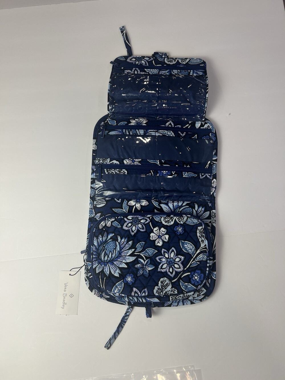 Vera Bradley Blue Floral Hanging Travel Organizer w/ Clear Pockets Medium